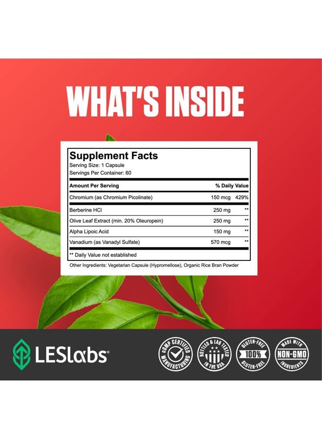 LES Labs Insulin Health – Metabolic Health, Glucose Support, Lipid & Carbohydrate Metabolism – Berberine, Chromium, Olive Leaf, Alpha Lipoic Acid & Vanadium – Non-GMO Supplement – 60 Capsules - Image 4